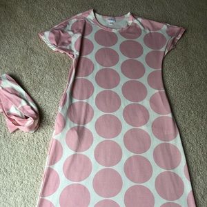 Pink polka dot LulaRoe dress, summer style or beach cover up.